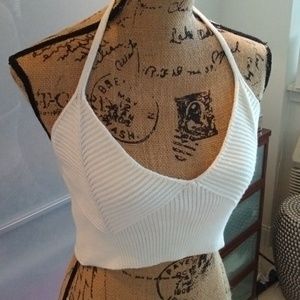 United Colors Of Benetton Knit Halter Top. Size Large White. New with Tags